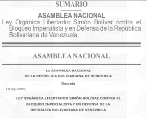 Ley Orgánica Libertador Simón Bolívar contra el Bloqueo Imperialista y en Defensa de la República Bolivariana de Venezuela.