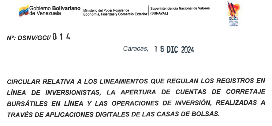 Sunaval: Circular Sobre Apertura De Cuentas De Corretaje Bursátiles y Operaciones De Inversión Vía Apps de Casas de Bolsa 2024