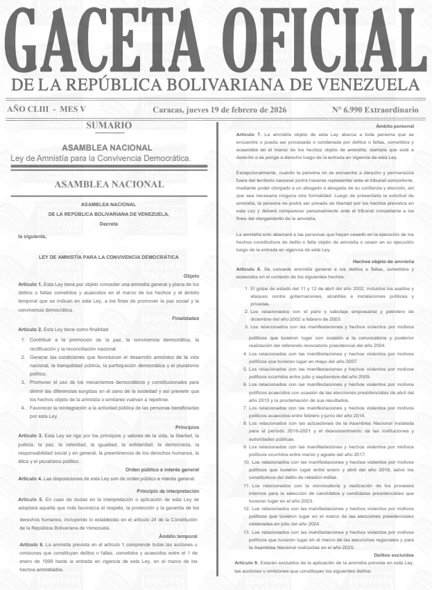 LEY DE AMNISTÍA PARA LA CONVIVENCIA DEMOCRÁTICA 2026