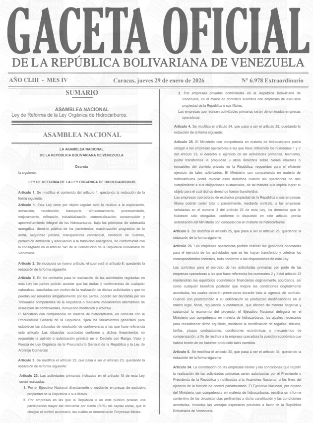 Ley de Reforma de la Ley Orgánica de Hidrocarburos 2026