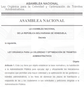 LEY ORGÁNICA PARA LA CELERIDAD Y OPTIMIZACIÓN DE TRÁMITES ...