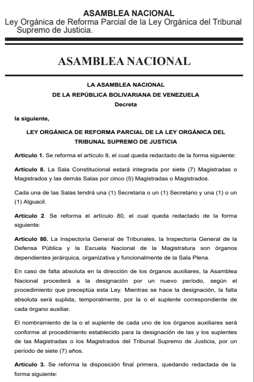 Ley Orgánica del Tribunal Supremo de Justicia 2026