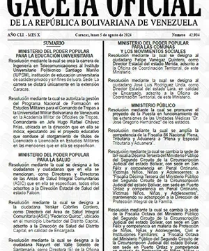 Gaceta Oficial Venezuela #42934 05/08/2024 1 Gaceta Oficial Venezuela