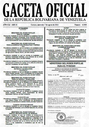Gaceta Oficial Venezuela #42936 07/08/2024 1 Gaceta Oficial Venezuela