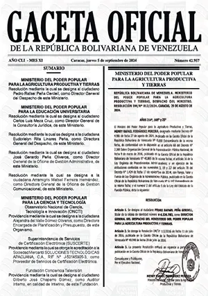 Gaceta Oficial Venezuela #42957 05/08/2024 1 Gaceta Oficial Venezuela