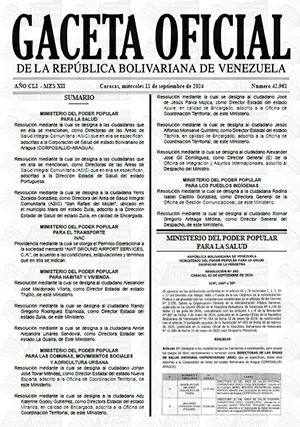 Gaceta Oficial Venezuela #42961 11/09/2024 1 Gaceta Oficial Venezuela