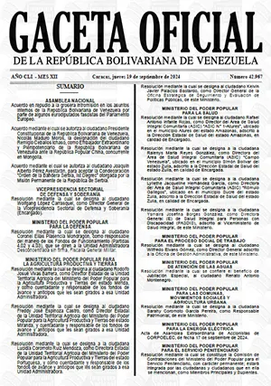 Gaceta Oficial Venezuela #42967 19/09/2024 1 Gaceta Oficial Venezuela