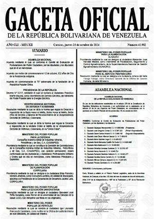 Gaceta Oficial Venezuela #42982 10/10/2024 1 Gaceta Oficial Venezuela