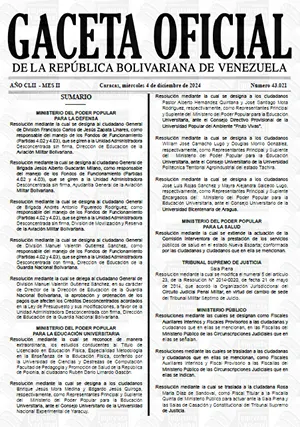 Gaceta Oficial #43021 04/12/2024 1 Gaceta Oficial