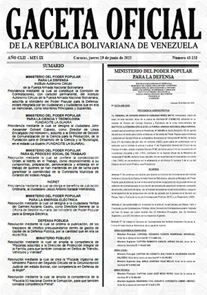 Gaceta Oficial #43153 19/06/2025 1 Gaceta Oficial