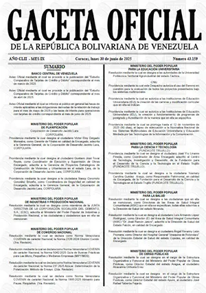 Gaceta Oficial #43159 30/06/2025 1 Gaceta Oficial