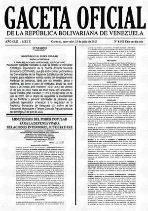 Gaceta Oficial Extraordinaria #6921 23/07/2025 1 Gaceta Oficial Extraordinaria