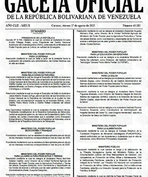 Gaceta Oficial #43182 01/08/2025 2 Gaceta Oficial