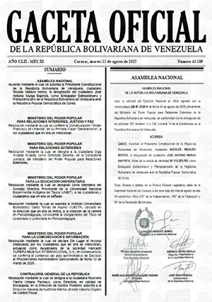 Gaceta Oficial #43189 12/08/2025 1 Gaceta Oficial