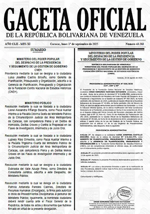Gaceta Oficial #43203 01/09/2025 1 Gaceta Oficial