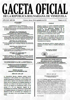 Gaceta Oficial #43222 26/09/2025 1 Gaceta Oficial