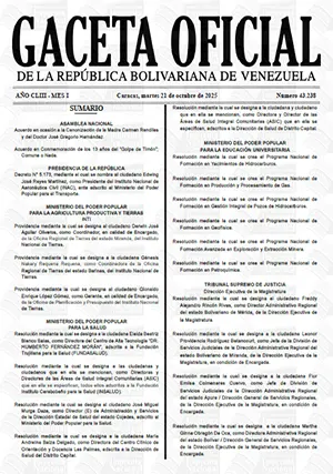 Gaceta Oficial #43238 21/10/2025 1 Gaceta Oficial