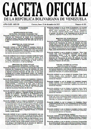 Gaceta Oficial #43282 22/12/2025 1 Gaceta Oficial