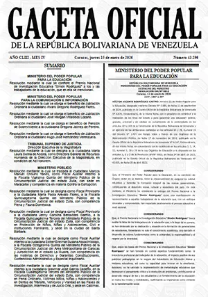 Gaceta Oficial #43296 15/01/2026 1 Gaceta Oficial