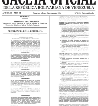 Decreto Estado de Conmoción Exterior Gaceta Oficial N° 6.954 Extraordinario 3 de enero 2026