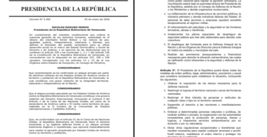 Decreto Estado de Conmoción Exterior Gaceta Oficial N° 6.954 Extraordinario 3 de enero 2026