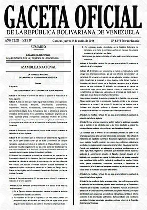 Ley de Reforma de la Ley Orgánica de Hidrocarburos Gaceta Oficial Extraordinaria #6978 29/01/2026 1 Gaceta Oficial Extraordinaria Ley de Reforma de la Ley Orgánica de Hidrocarburos.