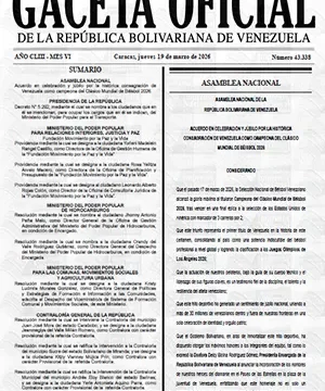 Gaceta Oficial #43338 19/03/2026 1 Gaceta Oficial