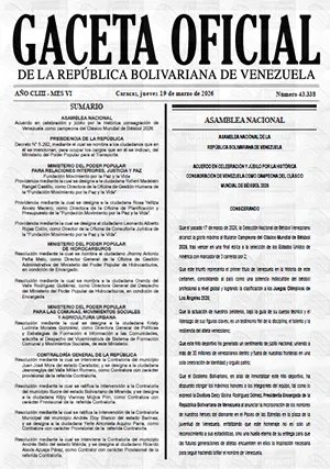 Gaceta Oficial #43338 19/03/2026 1 Gaceta Oficial