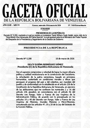 Gaceta Oficial Extraordinaria #7010 18/03/2026 1 Gaceta Oficial Extraordinaria