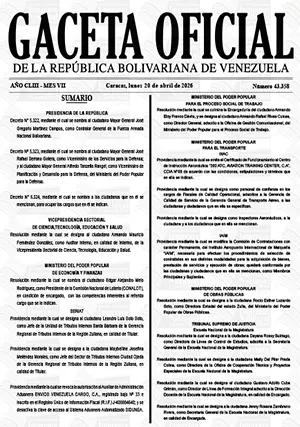 Gaceta Oficial #43358 20/04/2026 1 Gaceta Oficial