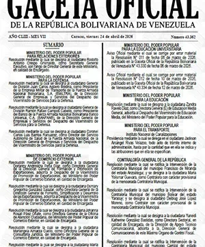 Gaceta Oficial #43362 24/04/2026 2 Gaceta Oficial
