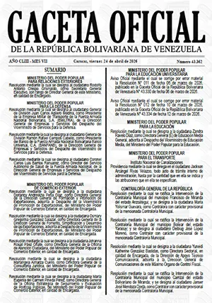 Gaceta Oficial #43362 24/04/2026 1 Gaceta Oficial