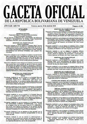 Gaceta Oficial #43364 28/04/2026 1 Gaceta Oficial