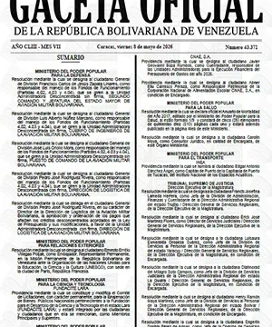 Gaceta Oficial #43371 08/05/2026 2 Gaceta Oficial