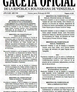 Gaceta Oficial #43385 28/05/2026 3 Gaceta Oficial