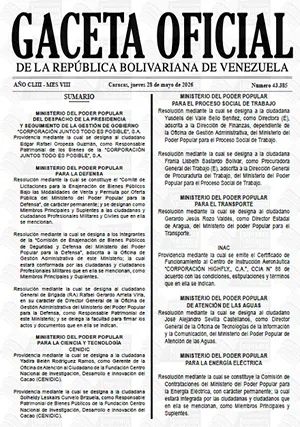 Gaceta Oficial #43385 28/05/2026 1 Gaceta Oficial
