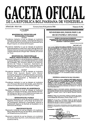 Gaceta Oficial #43392 08/06/2026 1 Gaceta Oficial