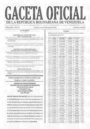 Gaceta Oficial #43414 13/07/2026 1 Gaceta Oficial