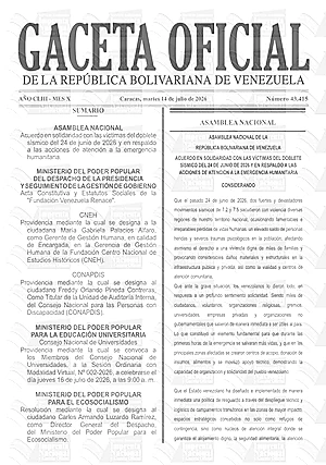 Gaceta Oficial #43415 14/07/2026 1 Gaceta Oficial
