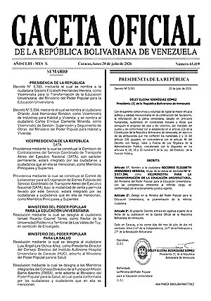 Gaceta Oficial #43419 20/07/2026 1 Gaceta Oficial