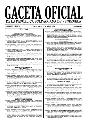 Gaceta Oficial #43420 21/07/2026 1 Gaceta Oficial