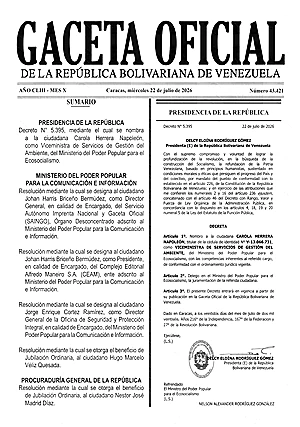 Gaceta Oficial #43421 22/07/2026 1 Gaceta Oficial