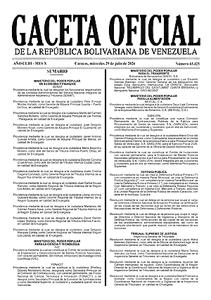 Gaceta Oficial #43425 29/07/2026 1 Gaceta Oficial