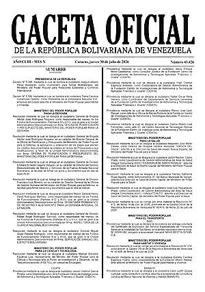 Gaceta Oficial #43426 30/07/2026 1 Gaceta Oficial
