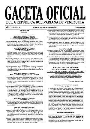 Gaceta Oficial #43431 06/08/2026 1 Gaceta Oficial