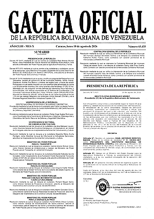 Gaceta Oficial #43433 10/08/2026 1 Gaceta Oficial