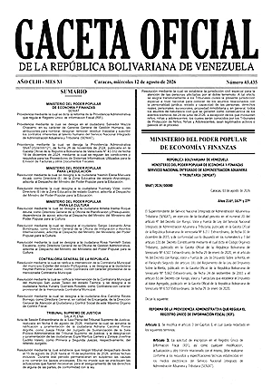 Gaceta Oficial #43435 12/08/2026 1 Gaceta Oficial