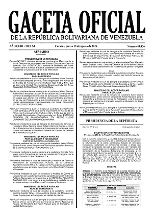 Gaceta Oficial #43436 13/08/2026 1 Gaceta Oficial
