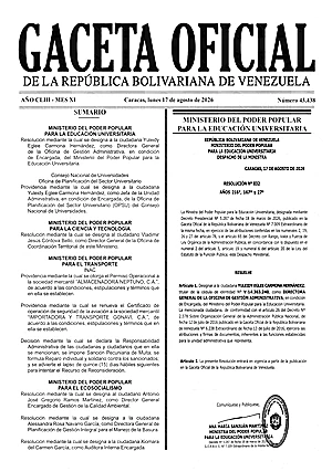 Gaceta Oficial #43438 17/08/2026 1 Gaceta Oficial