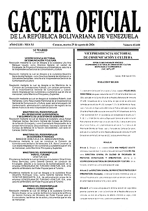 Gaceta Oficial #43444 25/08/2026 1 Gaceta Oficial